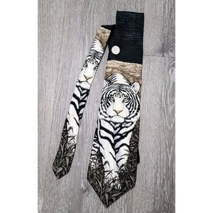Vtg 1998 Marc Dennis Endangered Species Silk Siberian White Tiger Tie